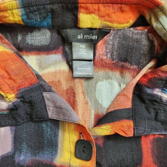 Ali Miles Tunic Top Womens PXL Abstract Artsy Button Front Art to Wear Wire Coll - Picture 4 of 5